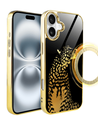 Etui do iPhone 16 Plus IBIZU Elite Glass z MagSafe Golden Midnight, Lampart, złote
