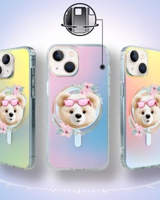 Etui do iPhone 13 IBIZU California Sunset z MagSafe, zmieniające kolor, Flower Queen, miś z kwiatami