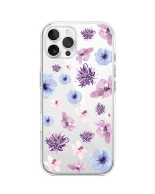 Etui do iPhone 12 Pro Max przeźroczyste, silikonowe Flexi, kwiatki niebieskie, fioletowe