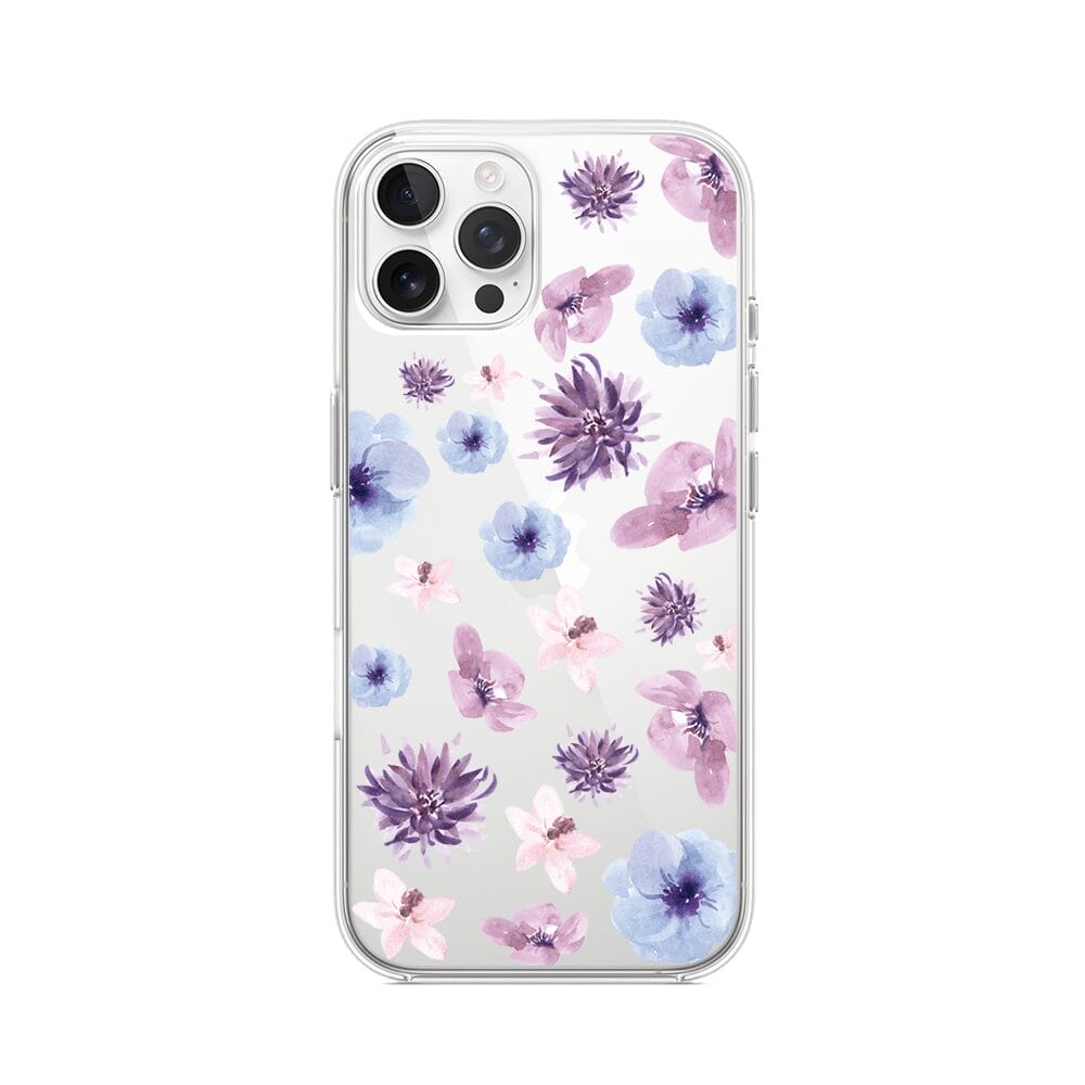 Etui do iPhone 12 Pro Max przeźroczyste, silikonowe Flexi, kwiatki niebieskie, fioletowe