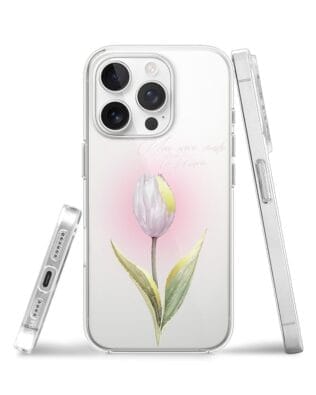 Etui do iPhone 15 Pro przeźroczyste, silikonowe Flexi, kwiaty, tulipan
