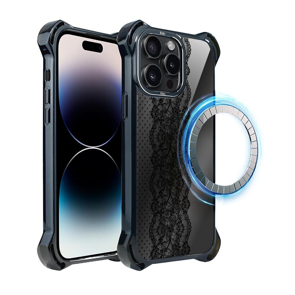 Etui do iPhone 14 Pro IBIZU DropGuard Ultra z MagSafe, Midnight, Ornamentowa koronka