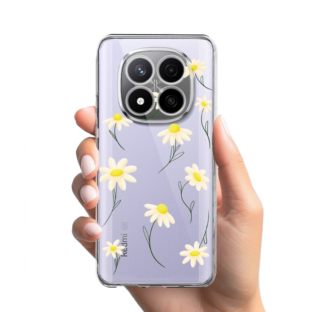 Etui do Xiaomi Redmi Note 14 Pro Plus 5G przeźroczyste, silikonowe Flexi, stokrotki - obrazek 2