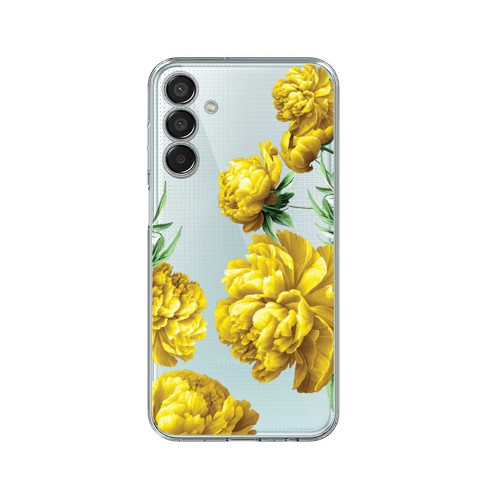 Etui do Samsung Galaxy M15 5G przeźroczyste, silikonowe Flexi, żółte piwonie