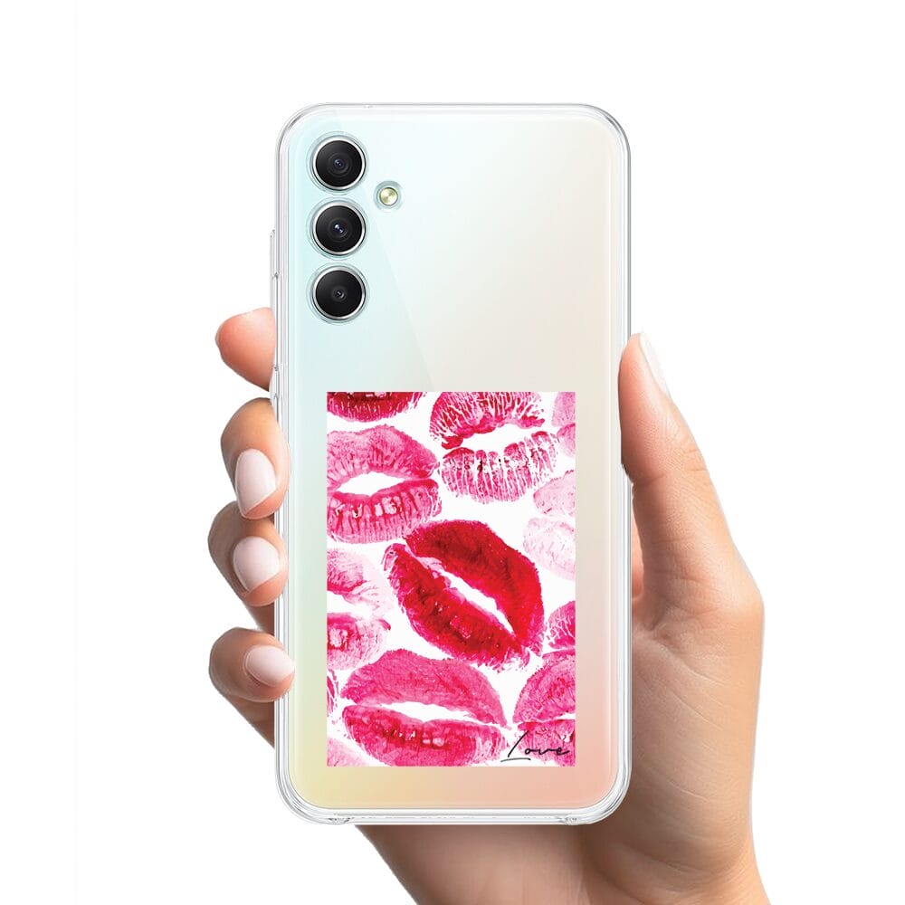 Etui do Samsung Galaxy A34 5G przeźroczyste, silikonowe Flexi, pocałunki z napisem "love" - obrazek 2