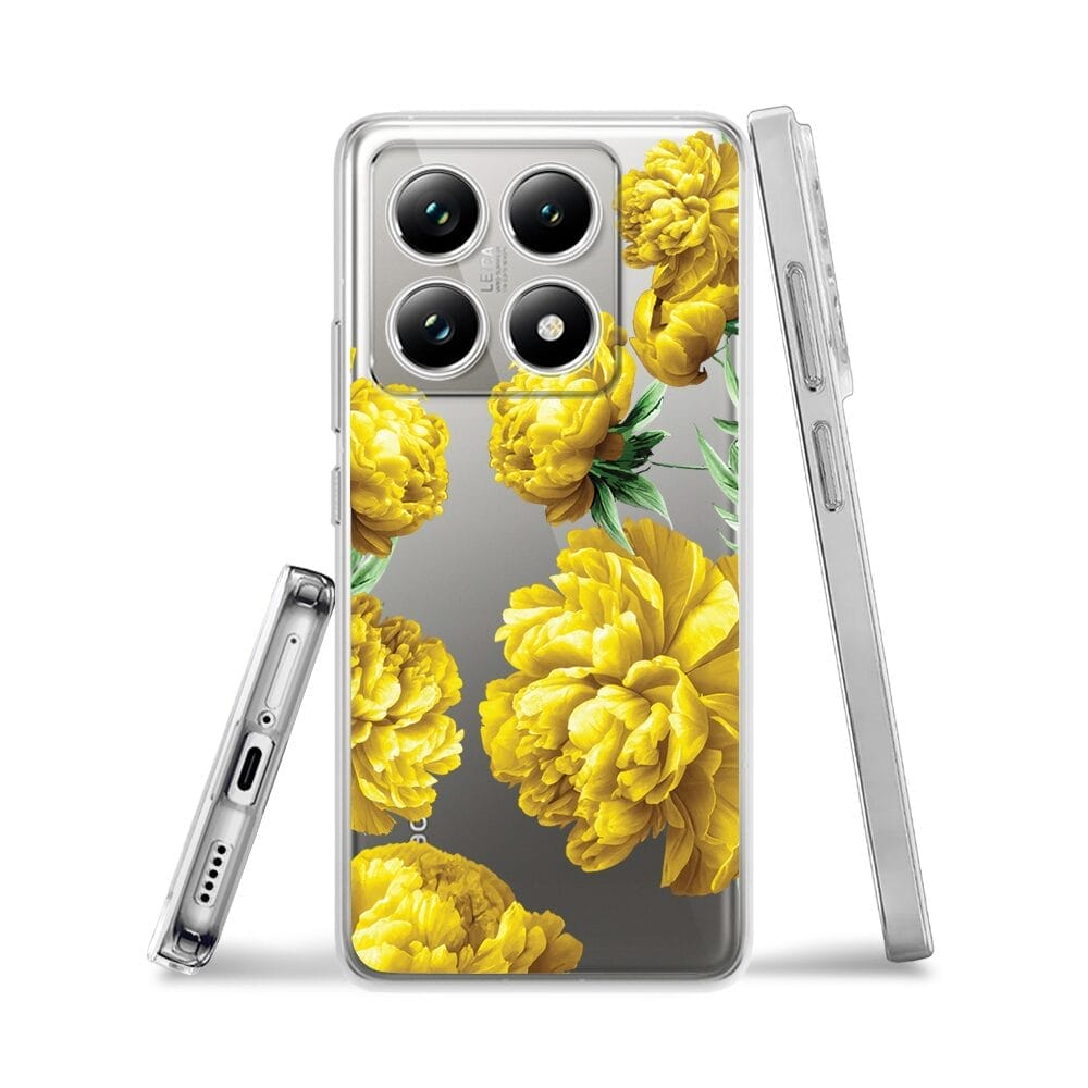 Etui do Xiaomi 14T przeźroczyste, silikonowe Flexi, żółte piwonie - obrazek 3