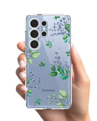Etui do Samsung Galaxy S25 Ultra przeźroczyste, silikonowe Flexi, fioletowe kwiatki