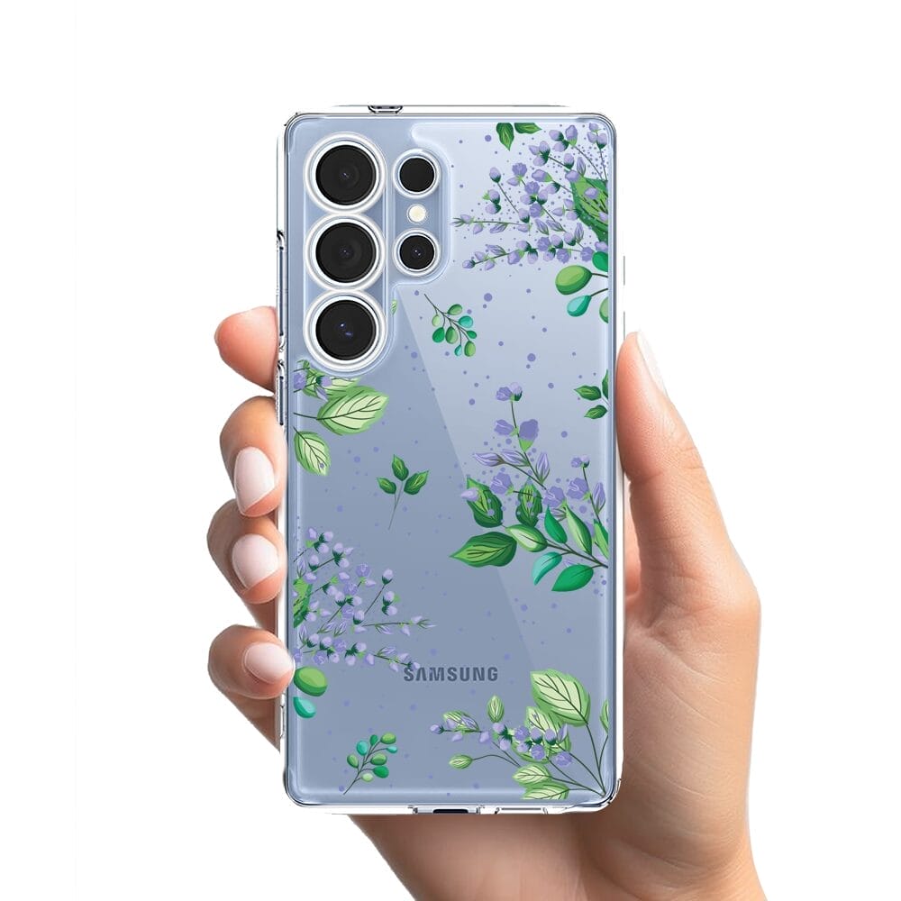 Etui do Samsung Galaxy S25 Ultra przeźroczyste, silikonowe Flexi, fioletowe kwiatki - obrazek 2