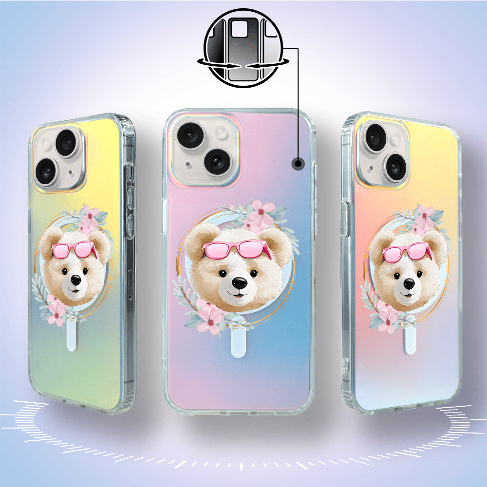 Etui do iPhone 14 IBIZU California Sunset z MagSafe, zmieniające kolor, Flower Queen, miś z kwiatami - obrazek 2