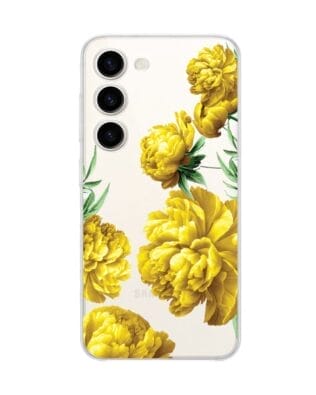 Etui do Samsung Galaxy S23 przeźroczyste, silikonowe Flexi, żółte piwonie