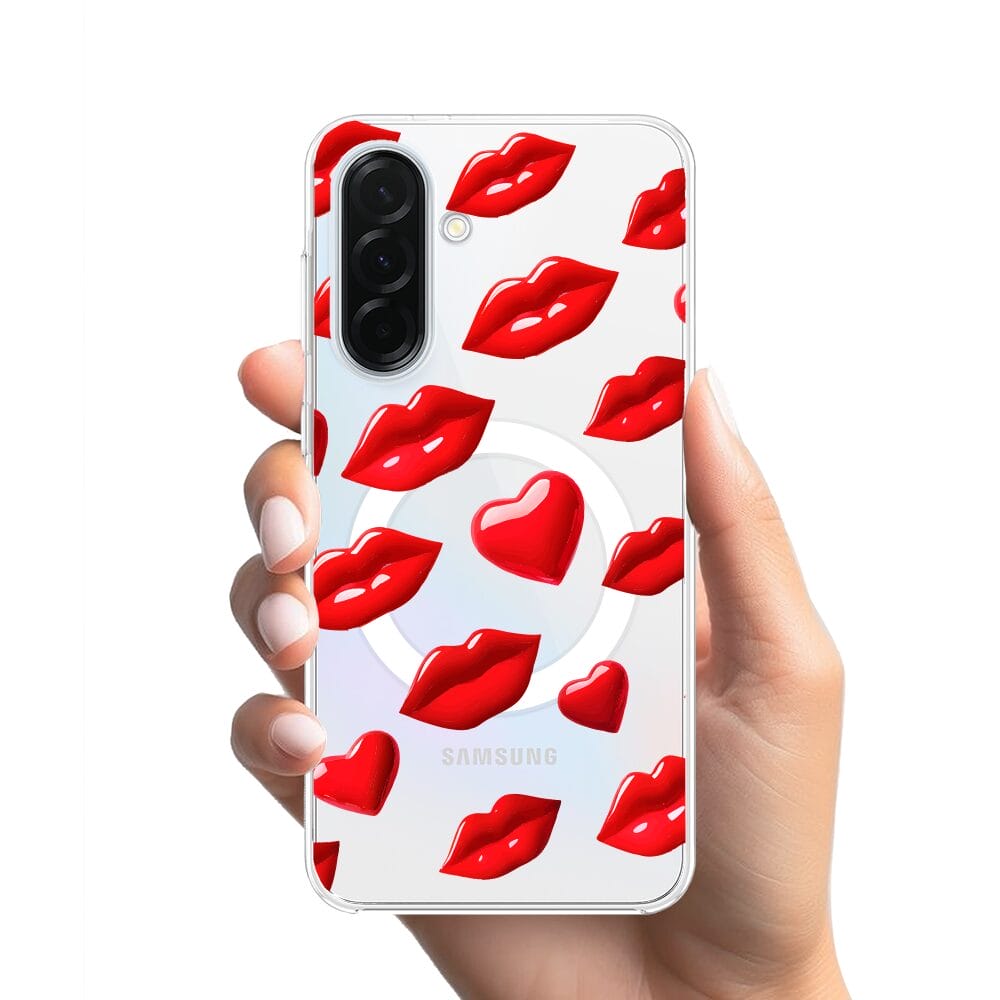 Etui do Samsung Galaxy A36 5G z MagSafe przeźroczyste, silikonowe Flexi, czerwone usta - obrazek 2