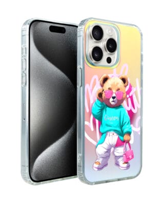 Etui do iPhone 15 Pro IBIZU California Sunset z MagSafe, zmieniające kolor, Pink Queen, stylowy miś