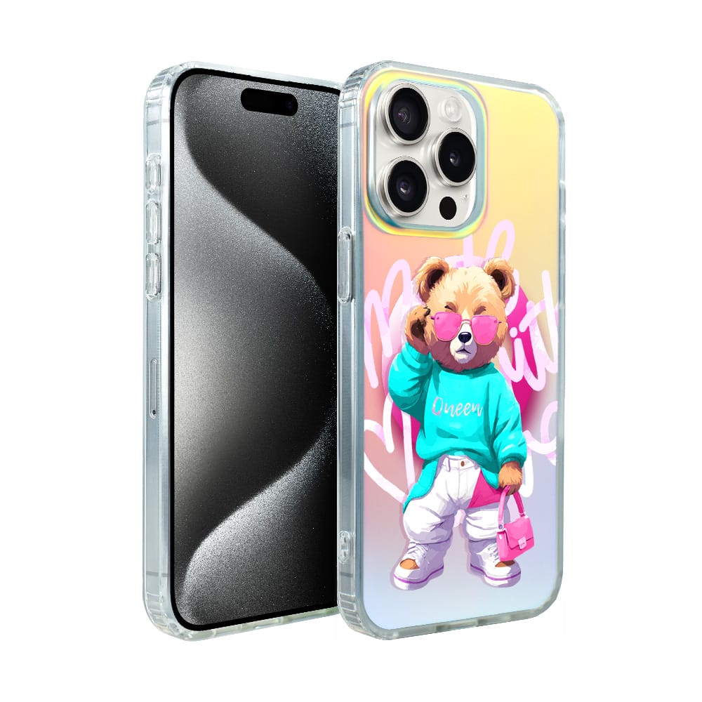 Etui do iPhone 15 Pro IBIZU California Sunset z MagSafe, zmieniające kolor, Pink Queen, stylowy miś