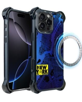 Etui do iPhone 16 Pro IBIZU DropGuard Ultra z MagSafe, mapy świata, New York