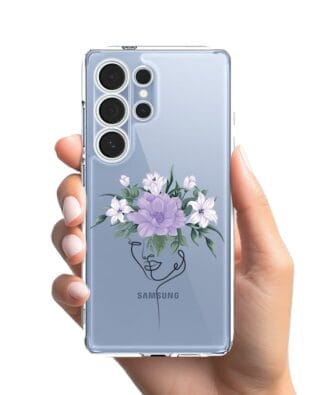 Etui do Samsung Galaxy S25 Ultra przeźroczyste, silikonowe Flexi, kobieta z kwiatami