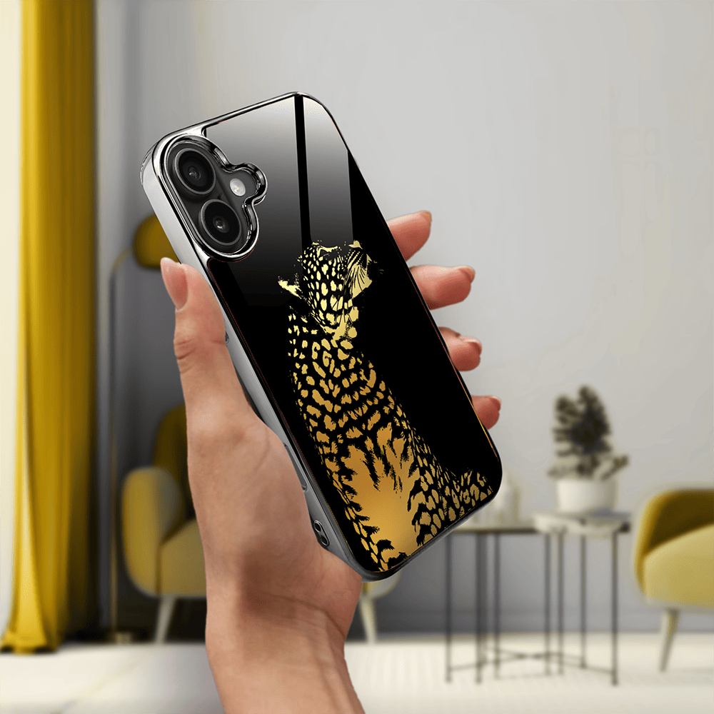 Etui do iPhone 16 IBIZU Elite Glass z MagSafe Golden Midnight, Lampart, czarne - obrazek 5