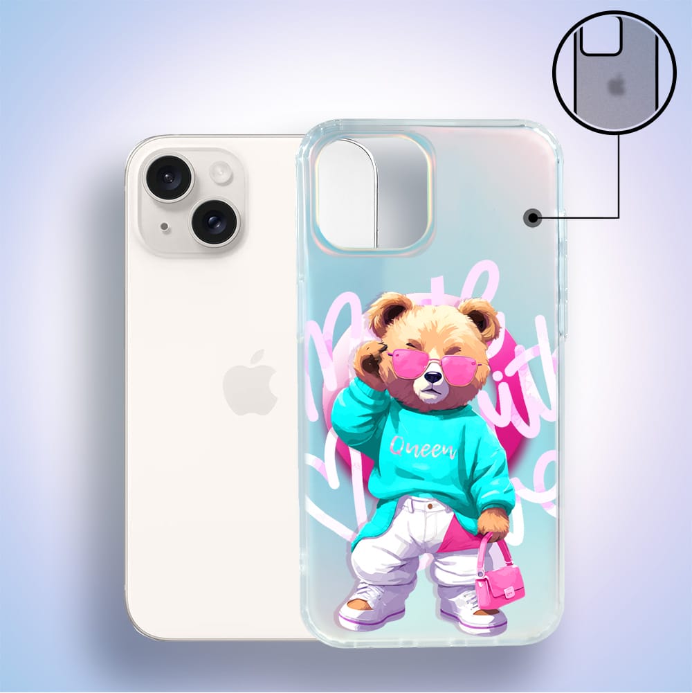 Etui do iPhone 14 IBIZU California Sunset z MagSafe, zmieniające kolor, Pink Queen, stylowy miś - obrazek 3