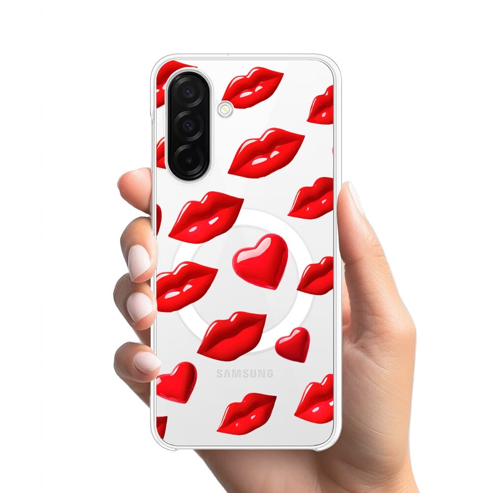 Etui do Samsung Galaxy A26 5G z MagSafe przeźroczyste, silikonowe Flexi, czerwone usta - obrazek 2