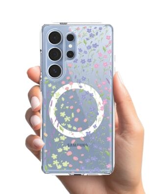 Etui do Samsung Galaxy S25 Ultra z MagSafe przeźroczyste, silikonowe Flexi, kwiaty polne