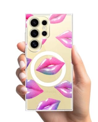 Etui do Samsung Galaxy S24 Ultra z MagSafe przeźroczyste, silikonowe Flexi, hologramowe usta