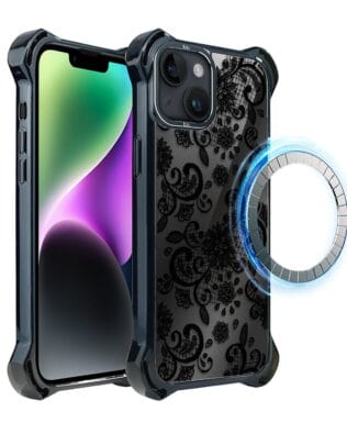 Etui do iPhone 14 IBIZU DropGuard Ultra z MagSafe, Midnight, Koronkowa czerń