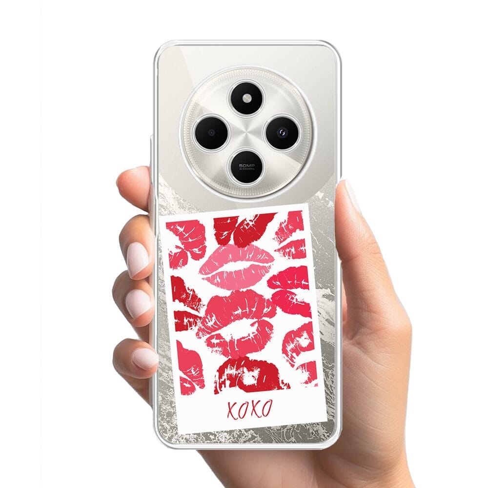 Etui do Xiaomi POCO C75 przeźroczyste, silikonowe Flexi, pocałunki, polaroid - obrazek 2