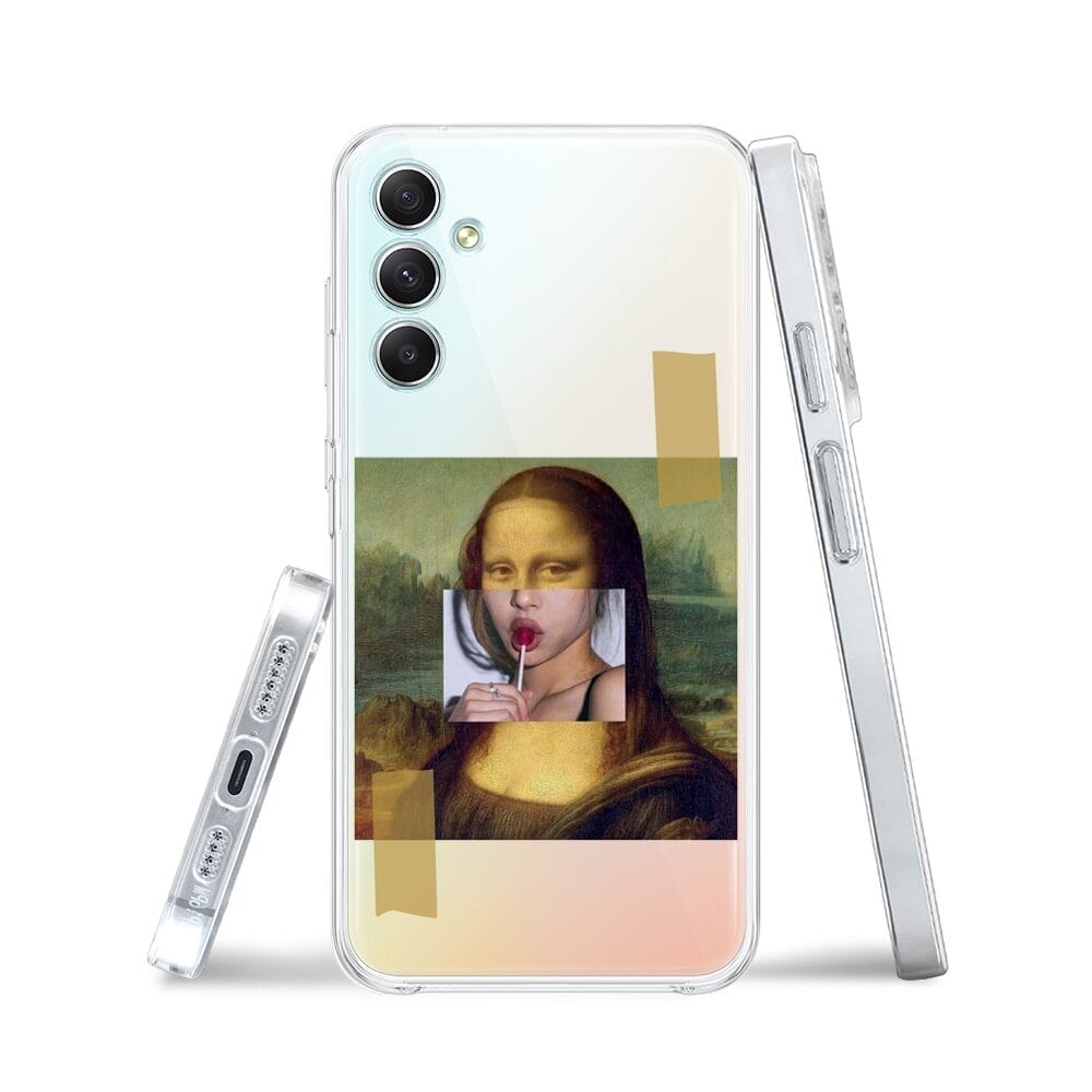 Etui do Samsung Galaxy A34 5G przeźroczyste, silikonowe Flexi, Mona Lisa z lizakiem - obrazek 3