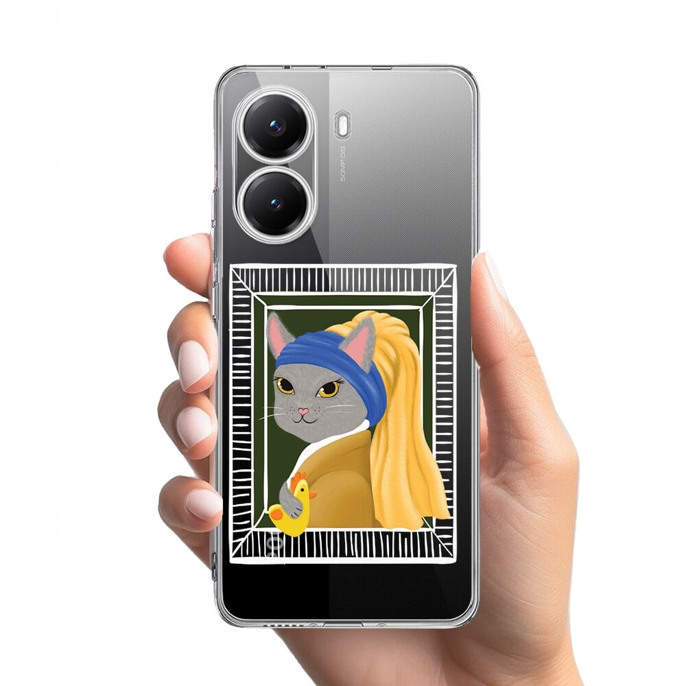 Etui do Xiaomi POCO X7 Pro przeźroczyste, silikonowe Flexi, kotek z kurczakiem - obrazek 2