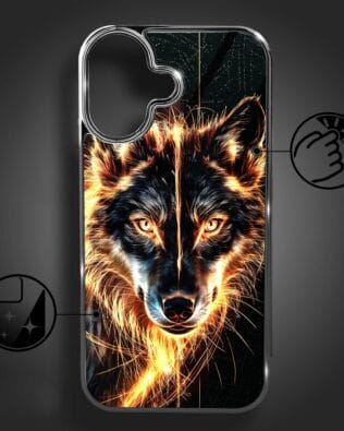 Etui do iPhone 16 IBIZU Elite Glass z MagSafe ognisty wilk, czarny chrom