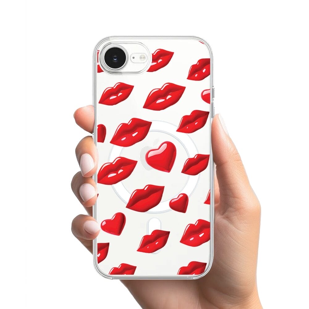 Etui do iPhone 16e z MagSafe przeźroczyste, silikonowe Flexi, czerwone usta - obrazek 2