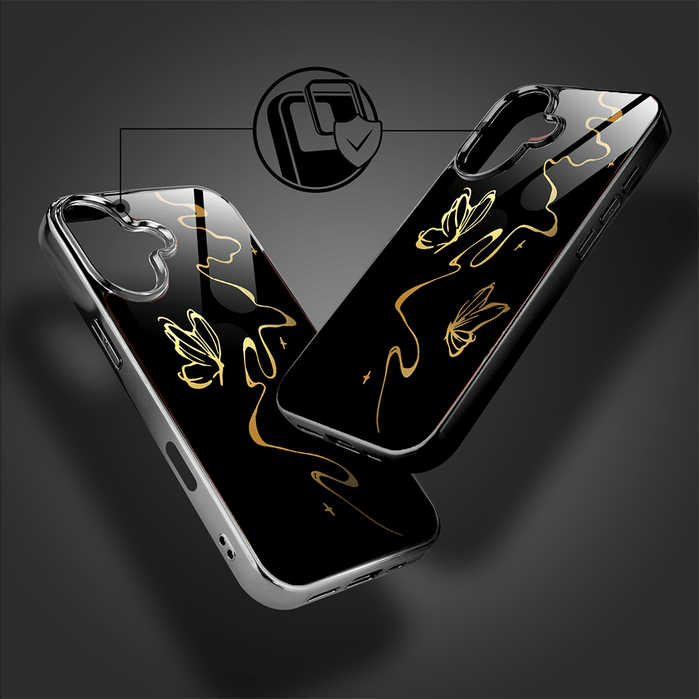 Etui do iPhone 16 IBIZU Elite Glass z MagSafe Golden Midnight, Efekt motyla, czarne - obrazek 4