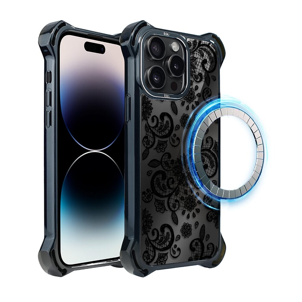 Etui do iPhone 14 Pro IBIZU DropGuard Ultra z MagSafe, Midnight, Koronkowa czerń