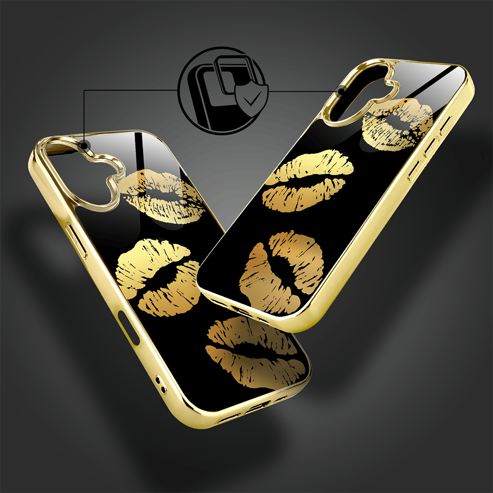 Etui do iPhone 16 IBIZU Elite Glass z MagSafe Golden Midnight, Usta, złote - obrazek 4