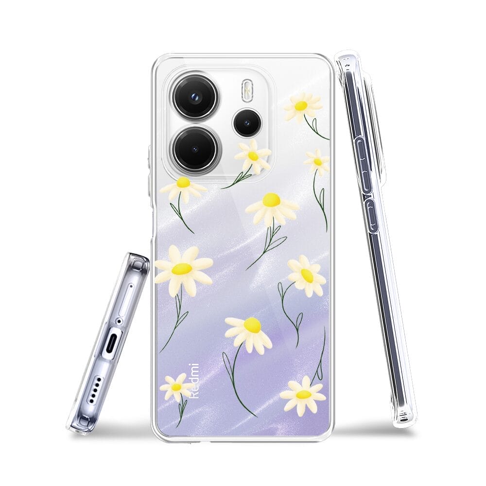 Etui do Xiaomi Redmi Note 14 4G przeźroczyste, silikonowe Flexi, stokrotki - obrazek 3