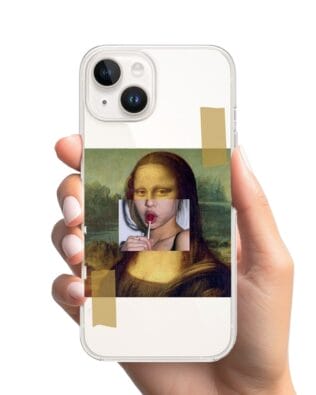 Etui do iPhone 14 Plus przeźroczyste, silikonowe Flexi, Mona Lisa z lizakiem