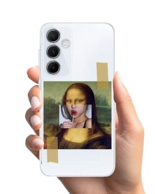 Etui do Samsung Galaxy A35 5G przeźroczyste, silikonowe Flexi, Mona Lisa z lizakiem