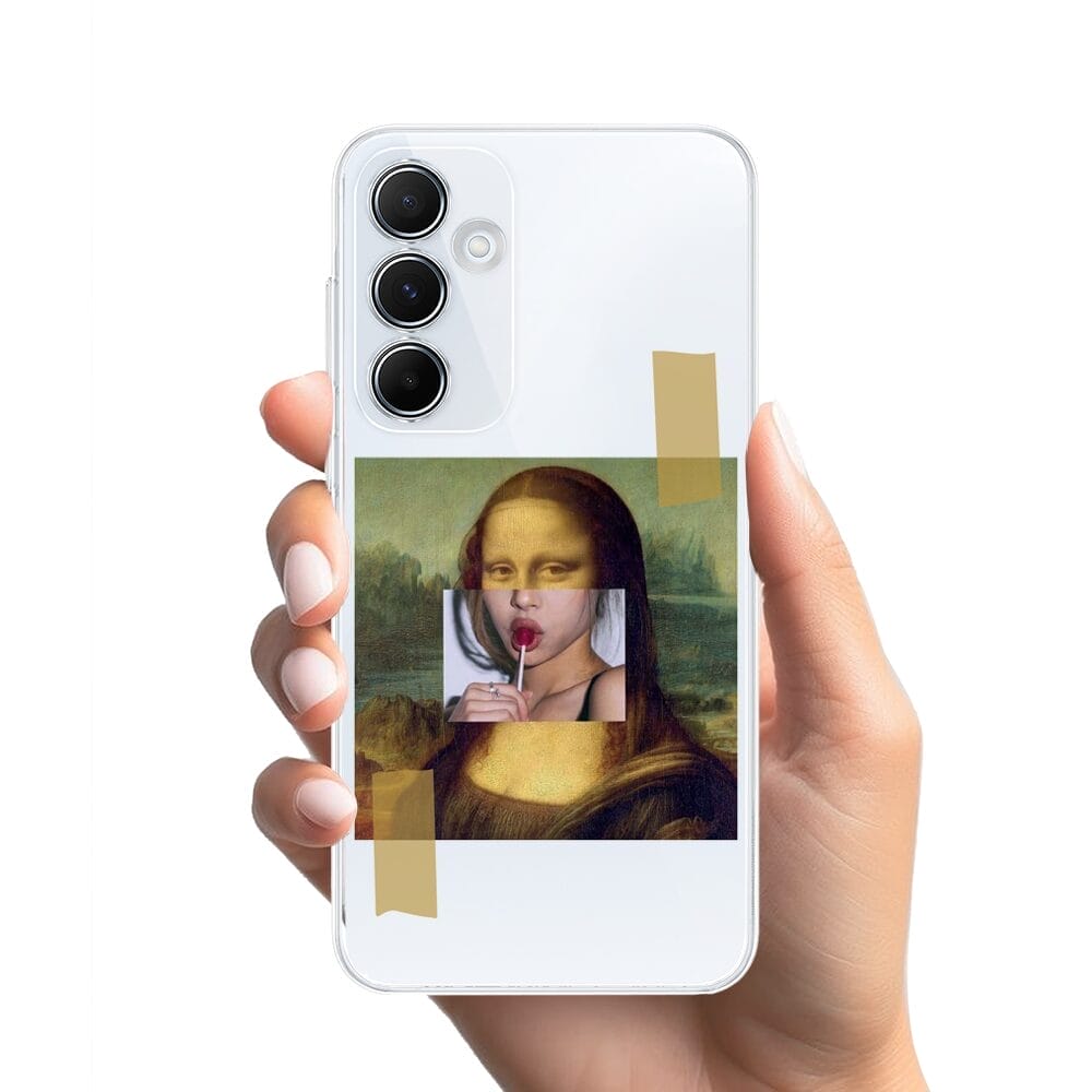 Etui do Samsung Galaxy A35 5G przeźroczyste, silikonowe Flexi, Mona Lisa z lizakiem - obrazek 2