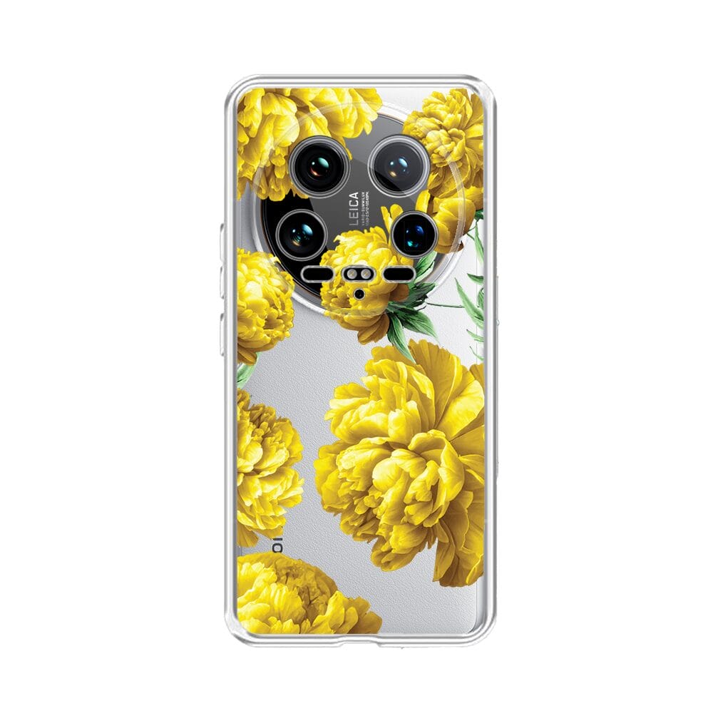 Etui do Xiaomi 14 Ultra przeźroczyste, silikonowe Flexi, żółte piwonie