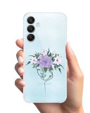 Etui do Samsung Galaxy M35 5G przeźroczyste, silikonowe Flexi, kobieta z kwiatami