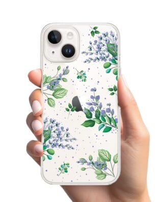 Etui do iPhone 13 Mini przeźroczyste, silikonowe Flexi, fioletowe kwiatki