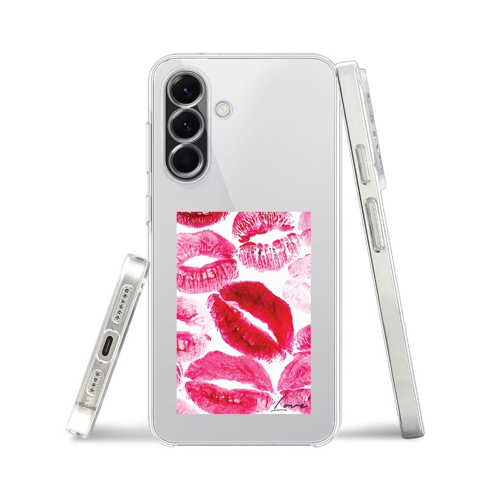 Etui do Samsung Galaxy A56 5G przeźroczyste, silikonowe Flexi, pocałunki z napisem "love" - obrazek 3