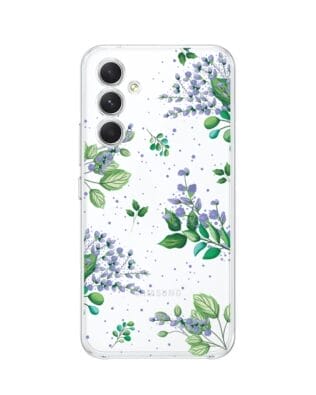 Etui do Samsung Galaxy A54 5G przeźroczyste, silikonowe Flexi, fioletowe kwiatki