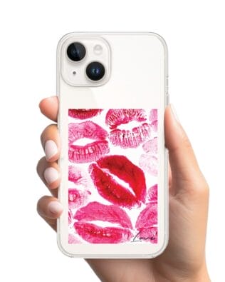 Etui do iPhone 14 przeźroczyste, silikonowe Flexi, pocałunki z napisem „love”