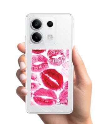 Etui do Xiaomi Redmi Note 13 Pro 5G przeźroczyste, silikonowe Flexi, pocałunki z napisem „love”