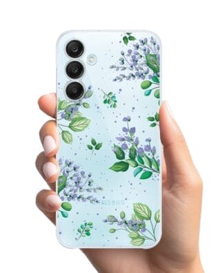 Etui do Samsung  Galaxy M35 5G przeźroczyste, silikonowe Flexi, fioletowe kwiatki
