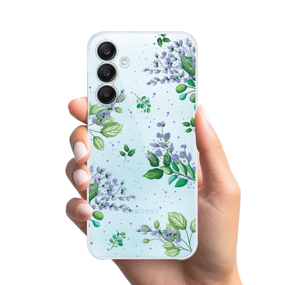 Etui do Samsung Galaxy M35 5G przeźroczyste, silikonowe Flexi, fioletowe kwiatki - obrazek 2