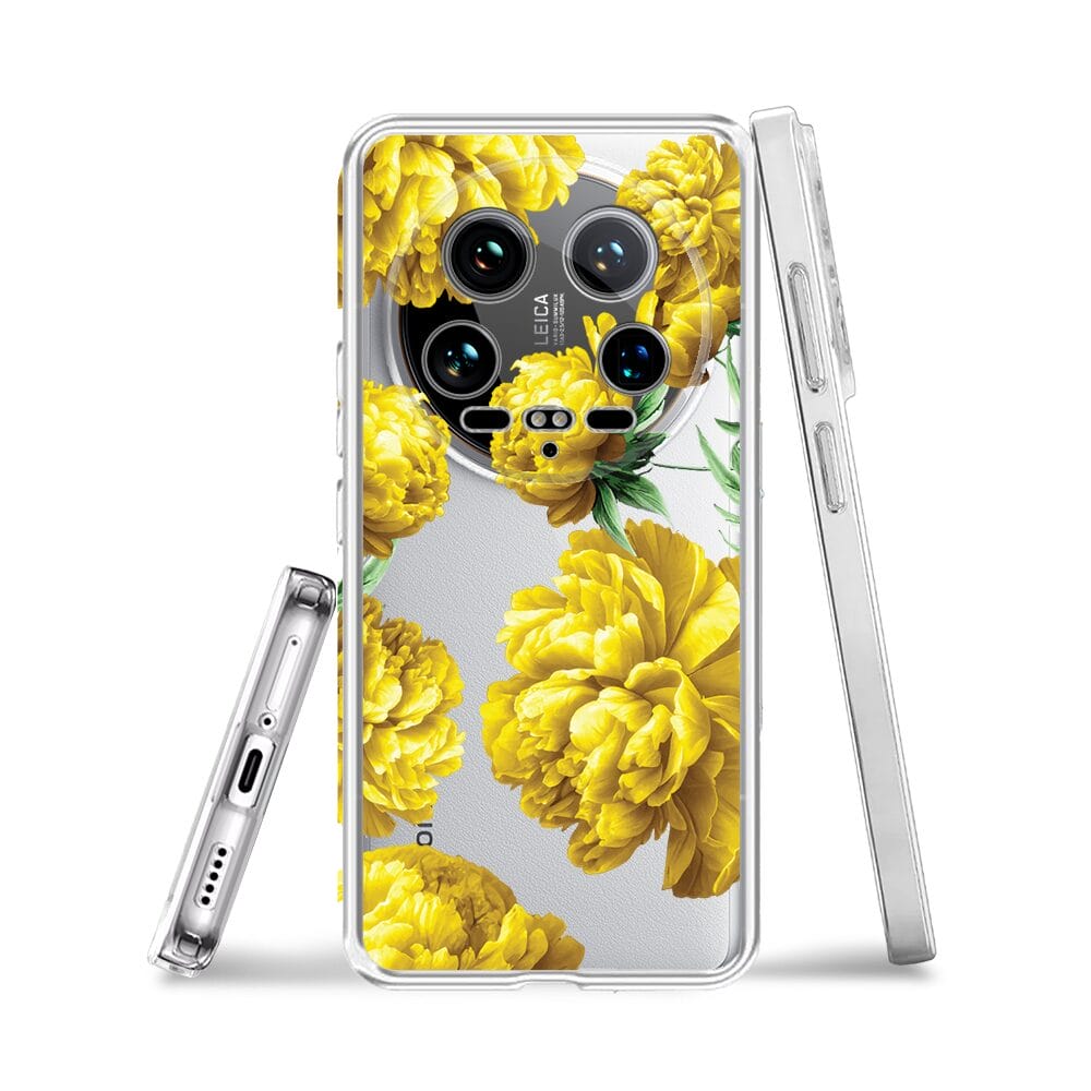 Etui do Xiaomi 14 Ultra przeźroczyste, silikonowe Flexi, żółte piwonie - obrazek 3