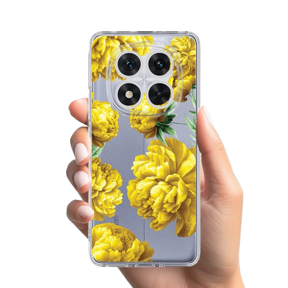 Etui do Xiaomi Redmi Note 14 Pro 5G przeźroczyste, silikonowe Flexi, żółte piwonie - obrazek 2