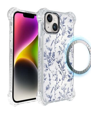 Etui iPhone 14 Plus IBIZU DropGuard Ultra z MagSafe, Pastel Bloom, Lazurowe szepty