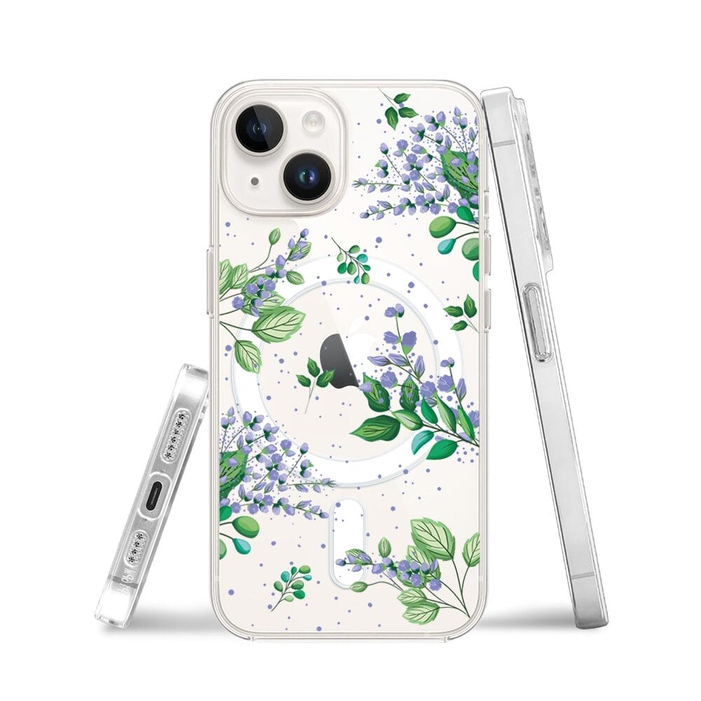 Etui do iPhone 13 Mini z MagSafe przeźroczyste, silikonowe Flexi, fioletowe kwiatki - obrazek 3